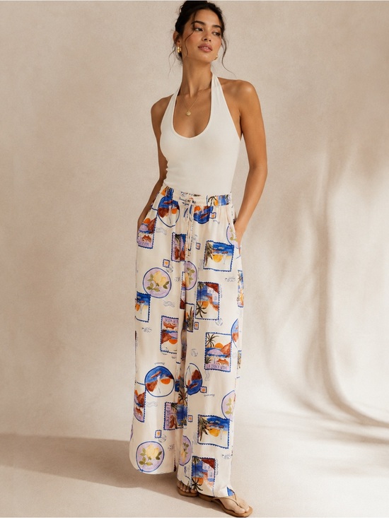 Anthropologie Pants - Anthropologie Label of Love Wide Leg Pants Novelty Dolce Vita Postcard Medium